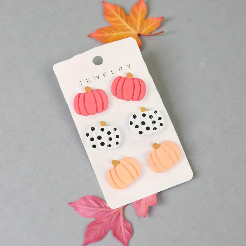 *Pre-Order* Pumpkin Stud Earrings Set of 3 – Fall Earrings – Autumn Jewelry